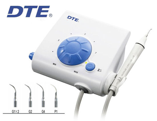 Escareador ultrasonico DTE 
con 5 puntas (4 para profilaxis y 1 para periodoncia)
control de frecuencia digital de 9 velocidades pieza de mano autoclavable marca DTE woodpecker