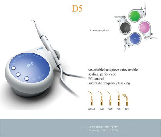 Escareador ultrasonico DTE D5 con 6 puntas 3 funciones: endodoncia, periodoncia, general control de frecuencia digital de 10 velocidades pieza de mano autoclavable marca woodpecker